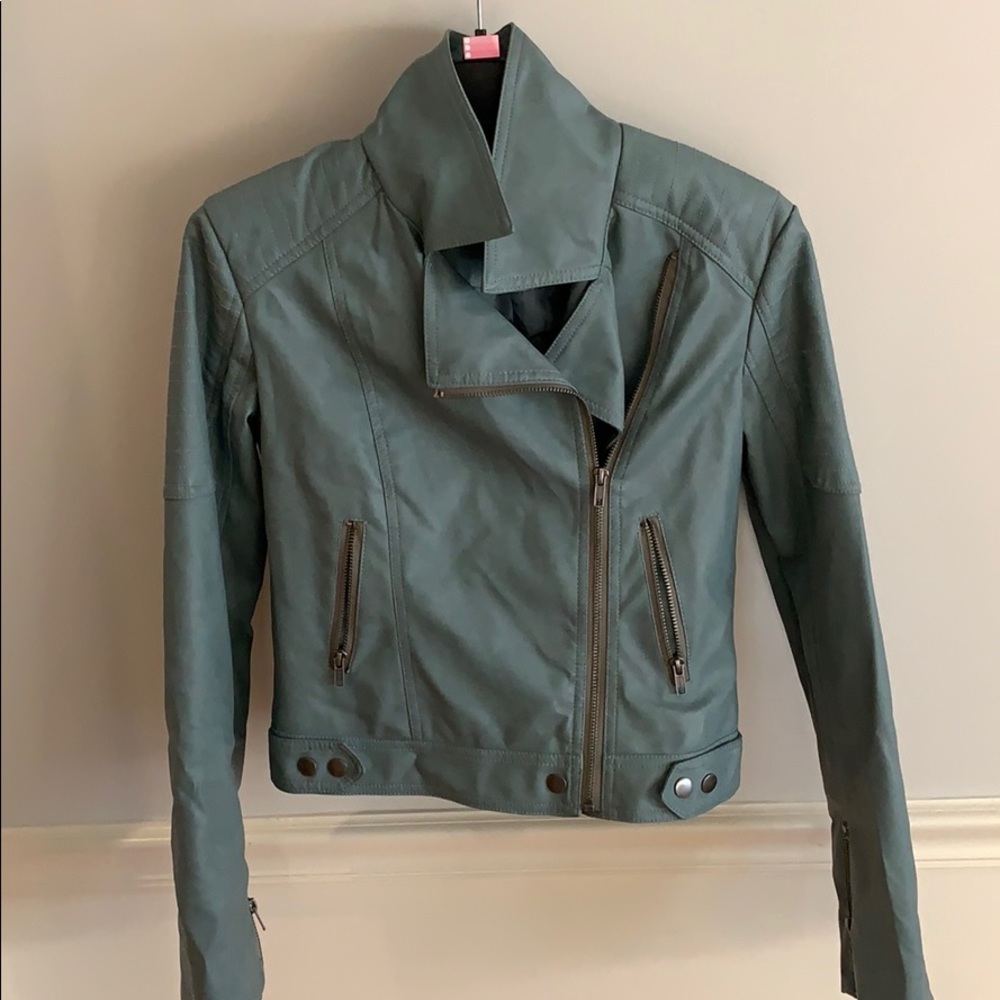 Bar III faux leather teal jacket size small